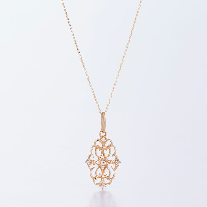 Diamond Sukashi Motif Pendant Top K10YG