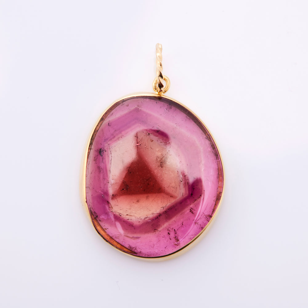 18K Yellow Gold Tourmaline Pink Watermelon Pendant Top
