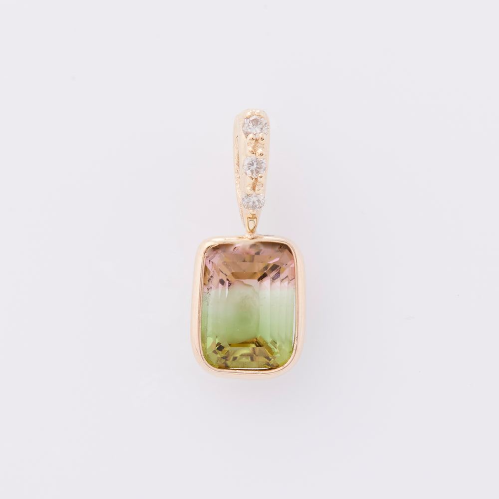 K10YG Tourmaline Watermelon Baguette Isabelle Pendant Top