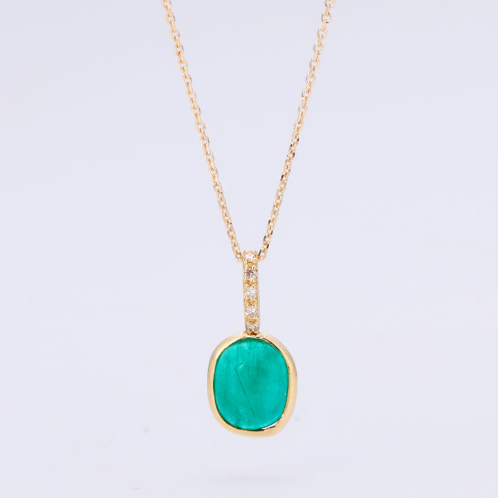 K18YG エメラルド カボション ダイヤ ペンダントトップ