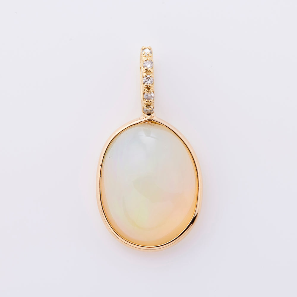 18K Yellow Gold Opal Cabochon Diamond Pendant Top