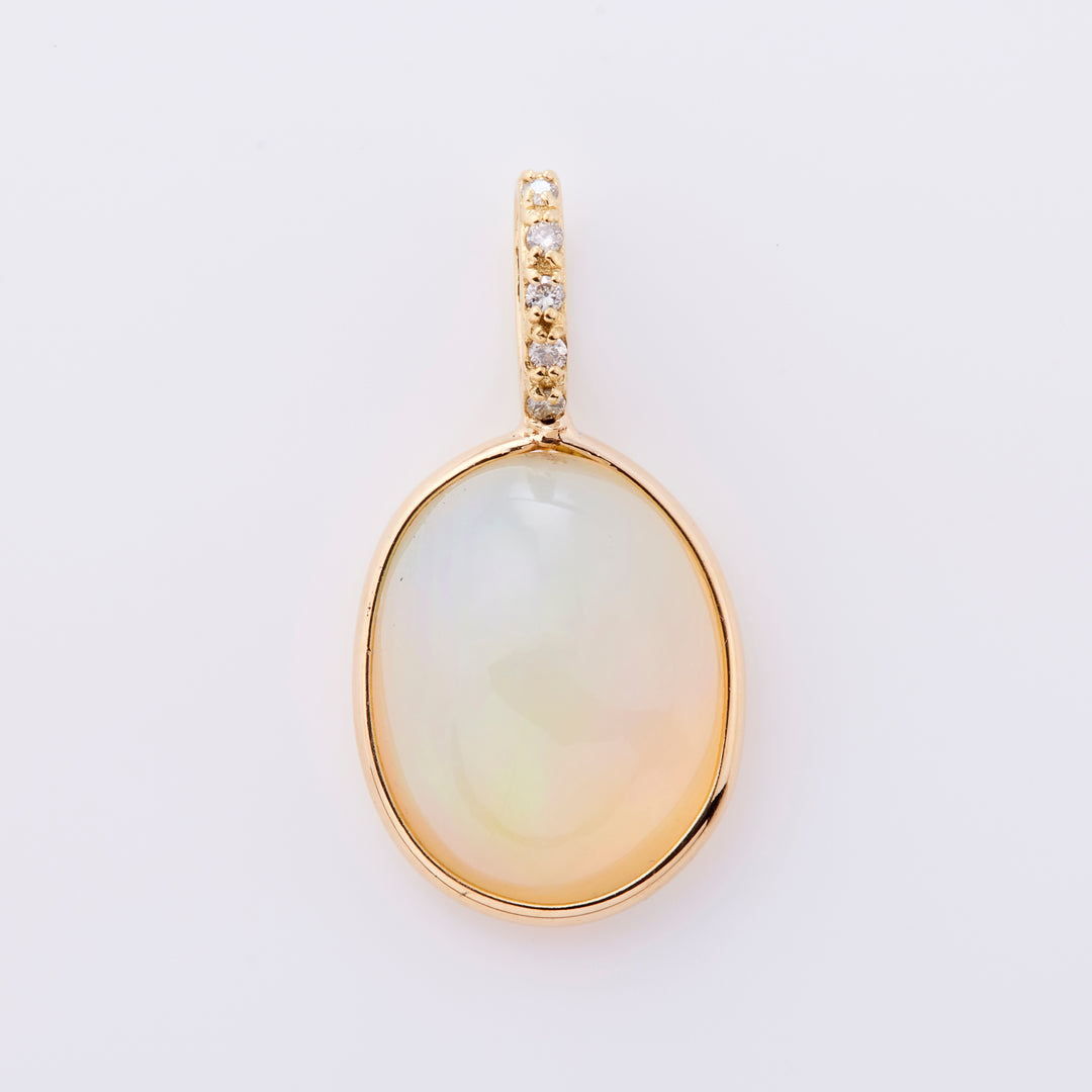 18K Yellow Gold Opal Cabochon Diamond Pendant Top