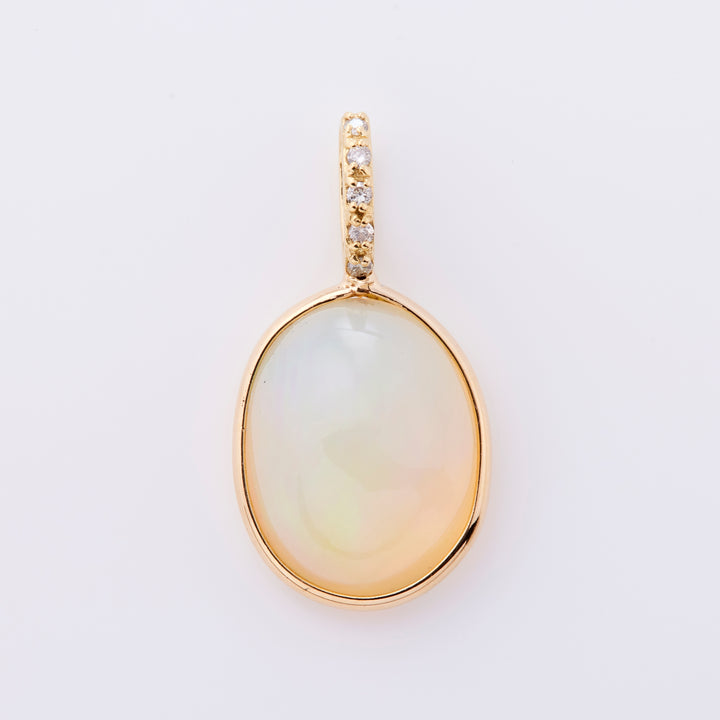 18K Yellow Gold Opal Cabochon Diamond Pendant Top