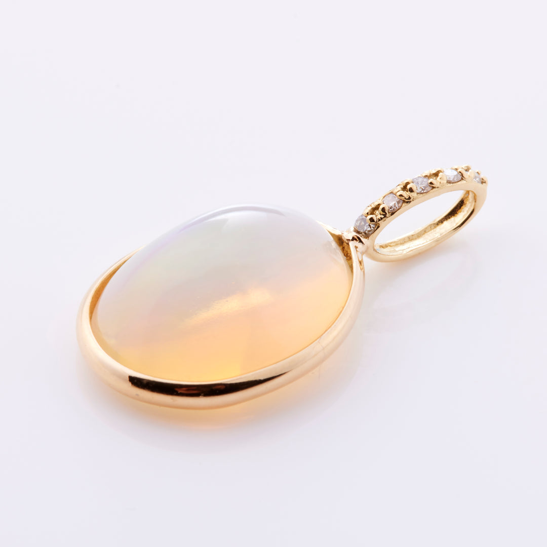 18K Yellow Gold Opal Cabochon Diamond Pendant Top