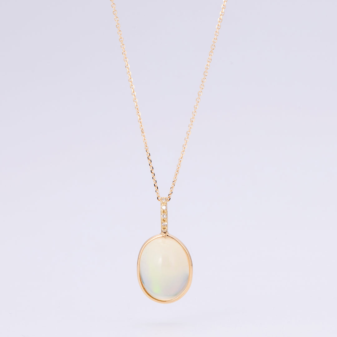 18K Yellow Gold Opal Cabochon Diamond Pendant Top