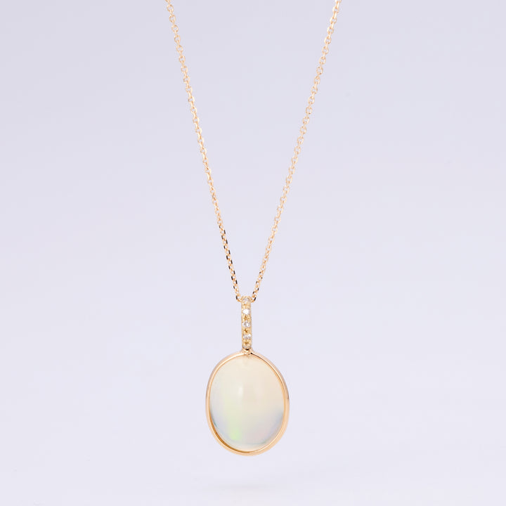 18K Yellow Gold Opal Cabochon Diamond Pendant Top