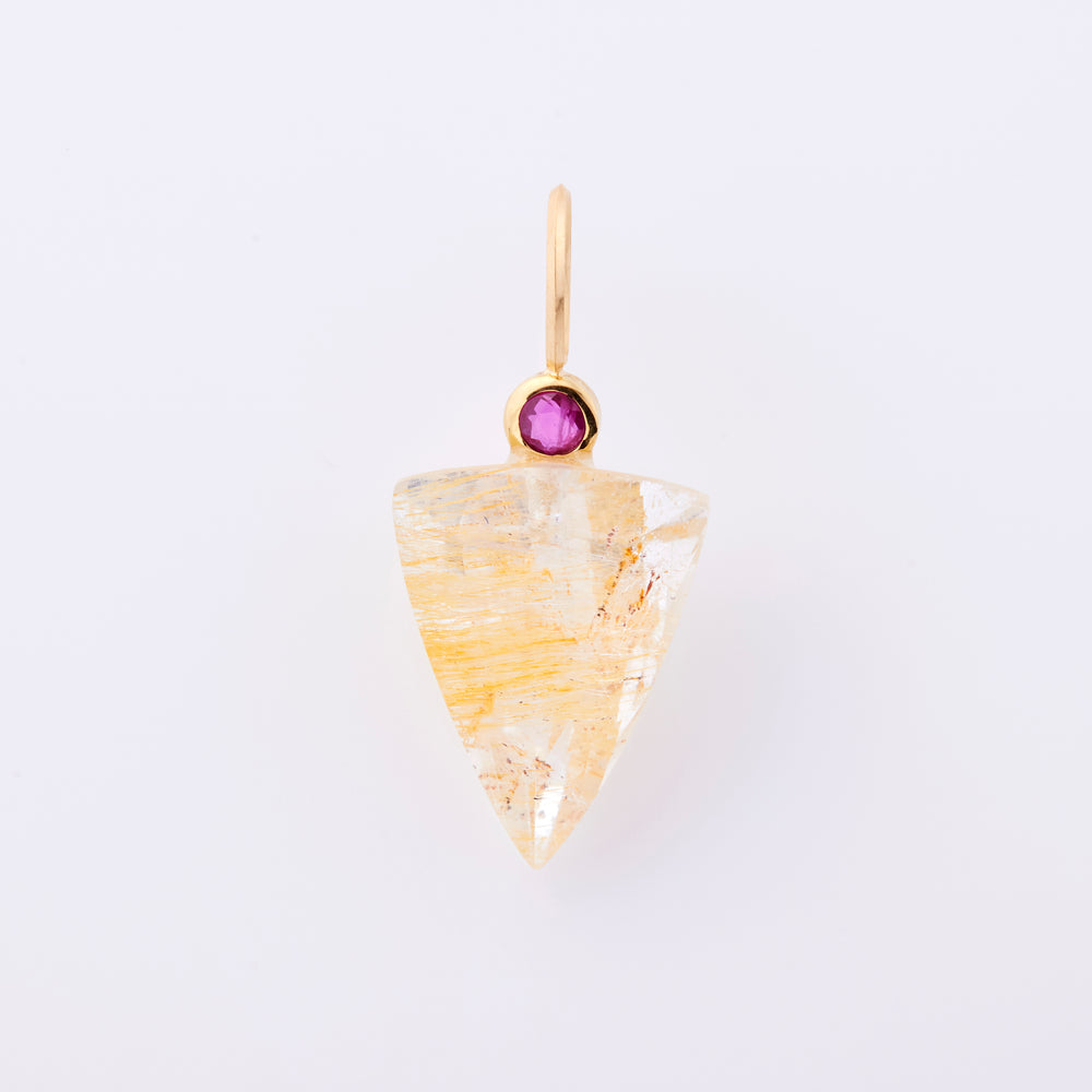 18K Yellow Gold Limonite Topaz x Ruby Pendant Top