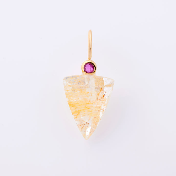 18K Yellow Gold Limonite Topaz x Ruby Pendant Top