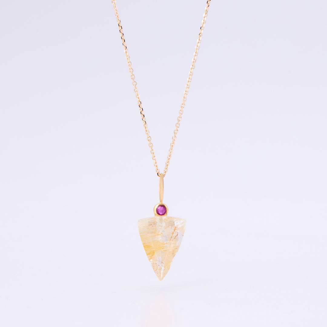 18K Yellow Gold Limonite Topaz x Ruby Pendant Top