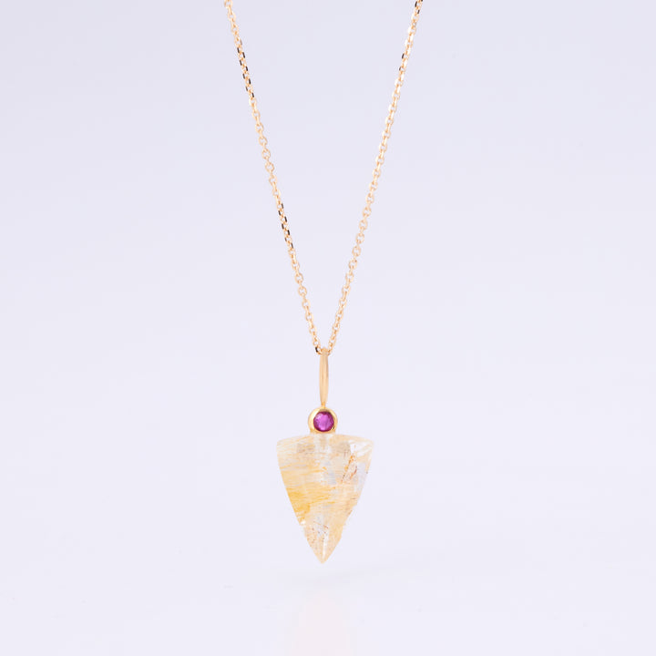 18K Yellow Gold Limonite Topaz x Ruby Pendant Top