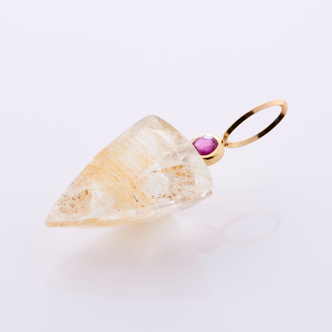 18K Yellow Gold Limonite Topaz x Ruby Pendant Top