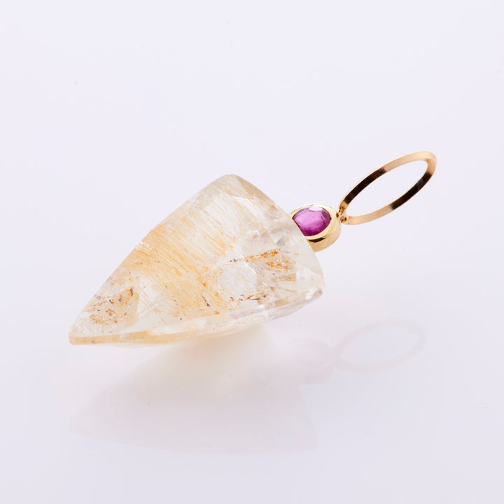18K Yellow Gold Limonite Topaz x Ruby Pendant Top