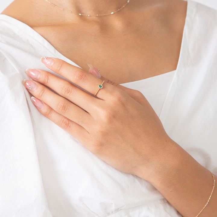 May Birthstone: 10K Yellow Gold Single Emerald Enfys Birthstone Ring / Birthstone Pinky Ring, Sizes 1-18 [Custom-Made]