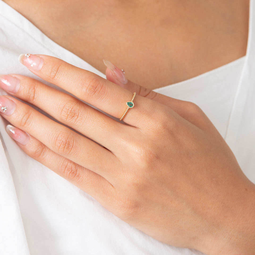 May Birthstone: 10K Yellow Gold Single Emerald Enfys Birthstone Ring / Birthstone Pinky Ring, Sizes 1-18 [Custom-Made]