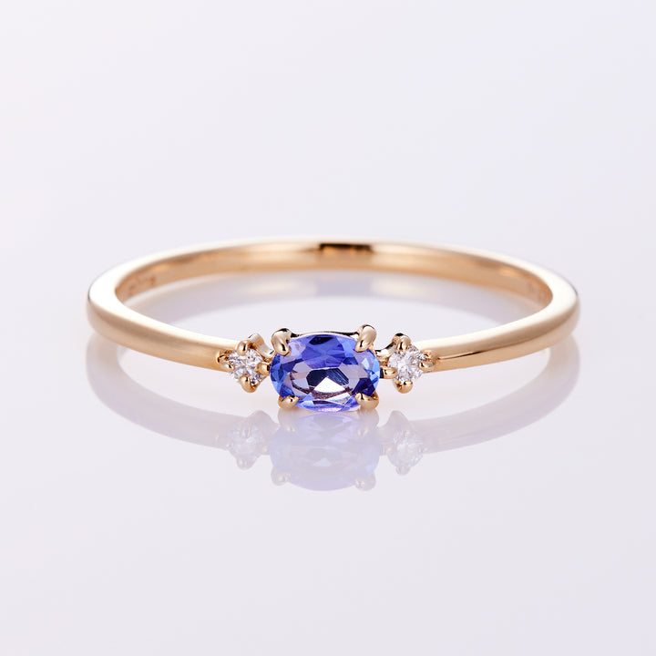 [December Birthstone] 10K Yellow Gold Tanzanite Diamond Birthstone Ring / Birthstone Pinky Ring, Sizes 1-18 [Custom-Made]