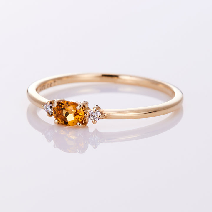 [November Birthstone] 10K Yellow Gold Citrine and Diamond Birthstone Ring / Birthstone Pinky Ring, Sizes 1-18 [Custom-Made]