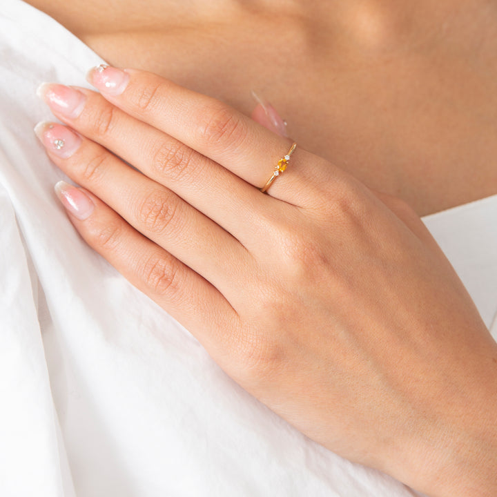 【11月 誕生石】K10YG シトリンダイヤ誕生石リング/ 誕生石ピンキーリング 1～18号【オーダーメイド商品】