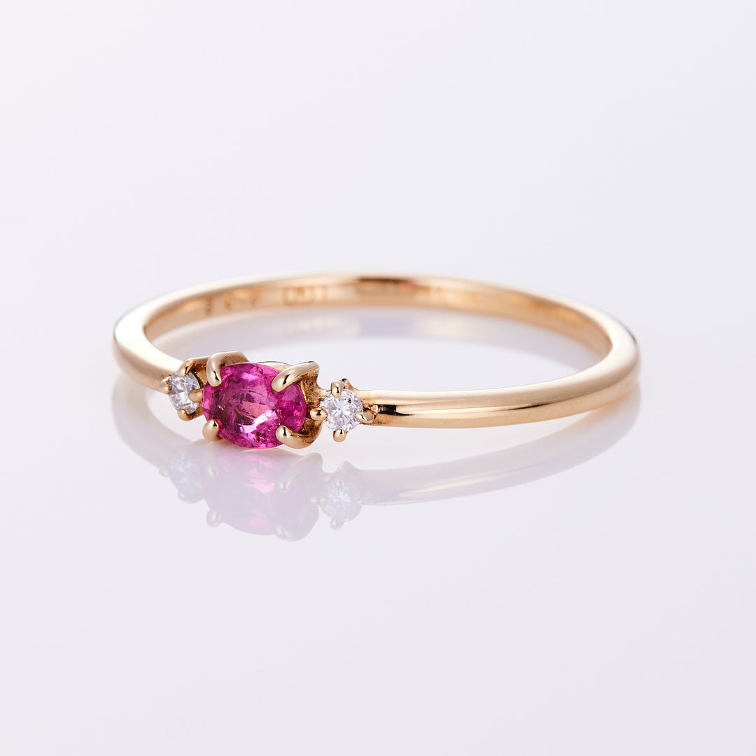 [October Birthstone] 10K Yellow Gold Pink Tourmaline Diamond Birthstone Ring / Birthstone Pinky Ring, Sizes 1-18 [Custom-Made]