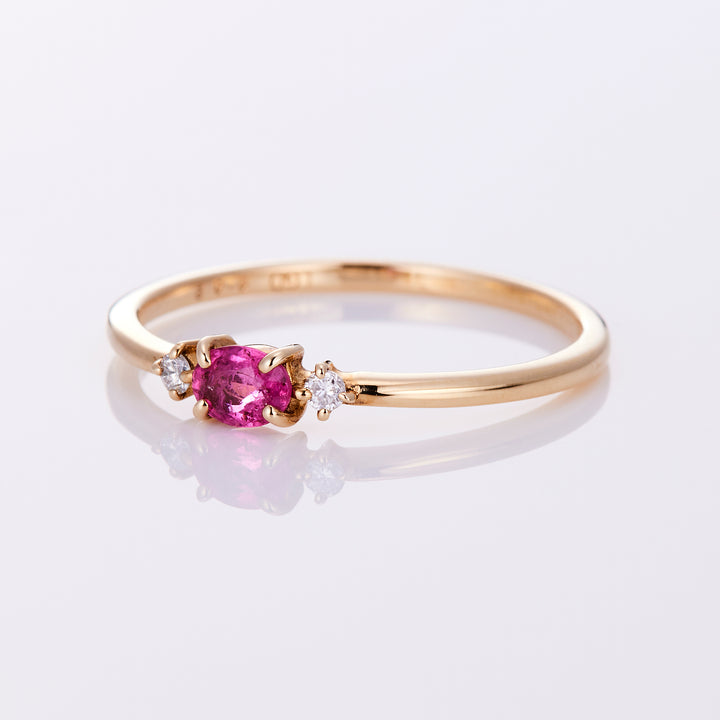 [October Birthstone] 10K Yellow Gold Pink Tourmaline Diamond Birthstone Ring / Birthstone Pinky Ring, Sizes 1-18 [Custom-Made]