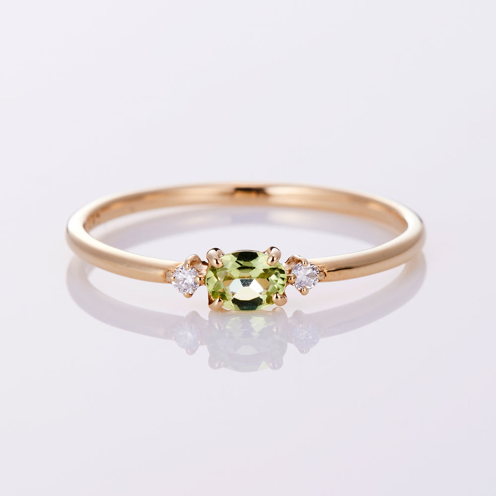 [August Birthstone] 10K Yellow Gold Peridot Diamond Birthstone Ring / Birthstone Pinky Ring, Sizes 1-18 [Custom-Made]