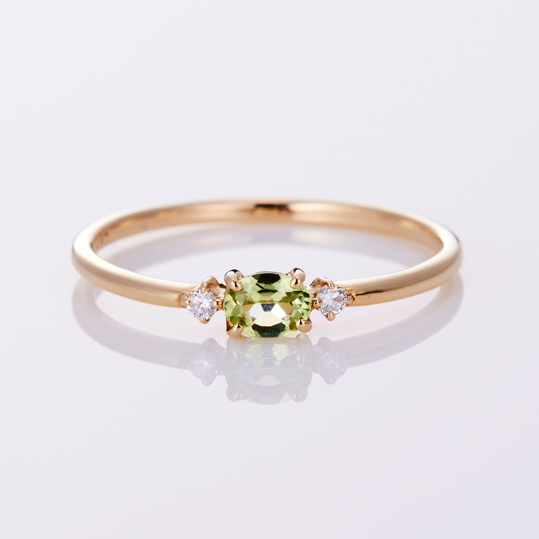 [August Birthstone] 10K Yellow Gold Peridot Diamond Birthstone Ring / Birthstone Pinky Ring, Sizes 1-18 [Custom-Made]