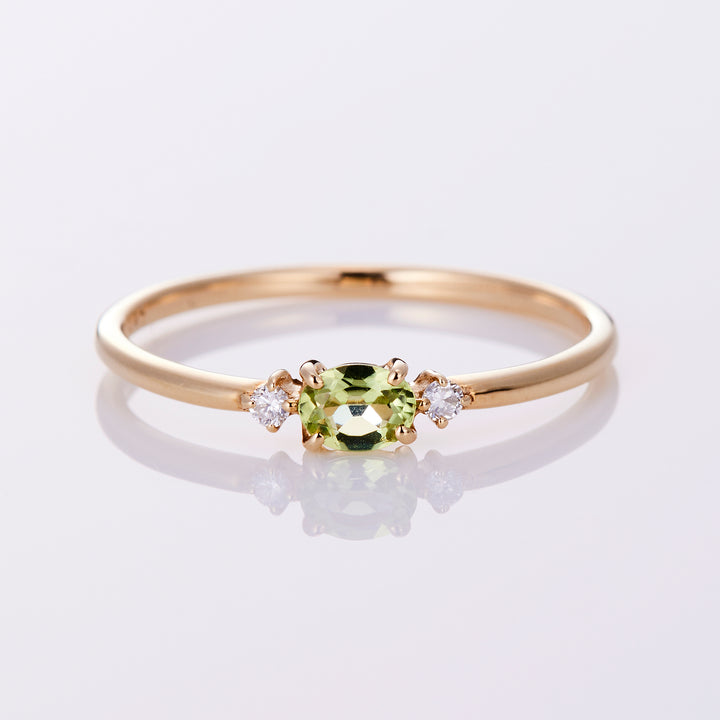 [August Birthstone] 10K Yellow Gold Peridot Diamond Birthstone Ring / Birthstone Pinky Ring, Sizes 1-18 [Custom-Made]