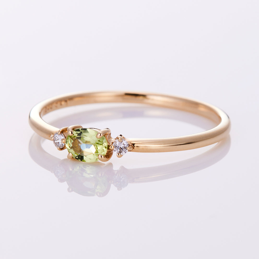 [August Birthstone] 10K Yellow Gold Peridot Diamond Birthstone Ring / Birthstone Pinky Ring, Sizes 1-18 [Custom-Made]