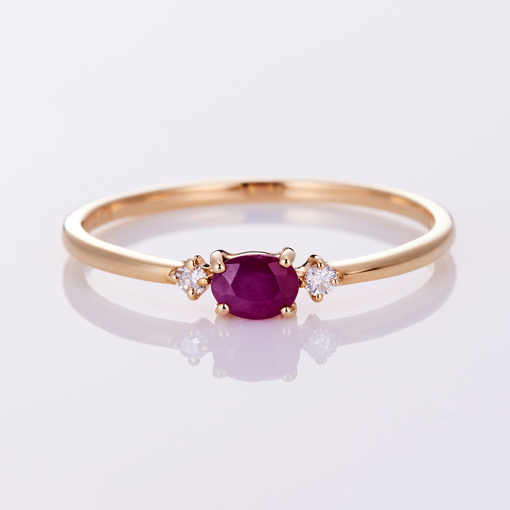 [July Birthstone] 10K Yellow Gold Ruby and Diamond Birthstone Ring / Birthstone Pinky Ring, Sizes 1-18 [Custom-Made]