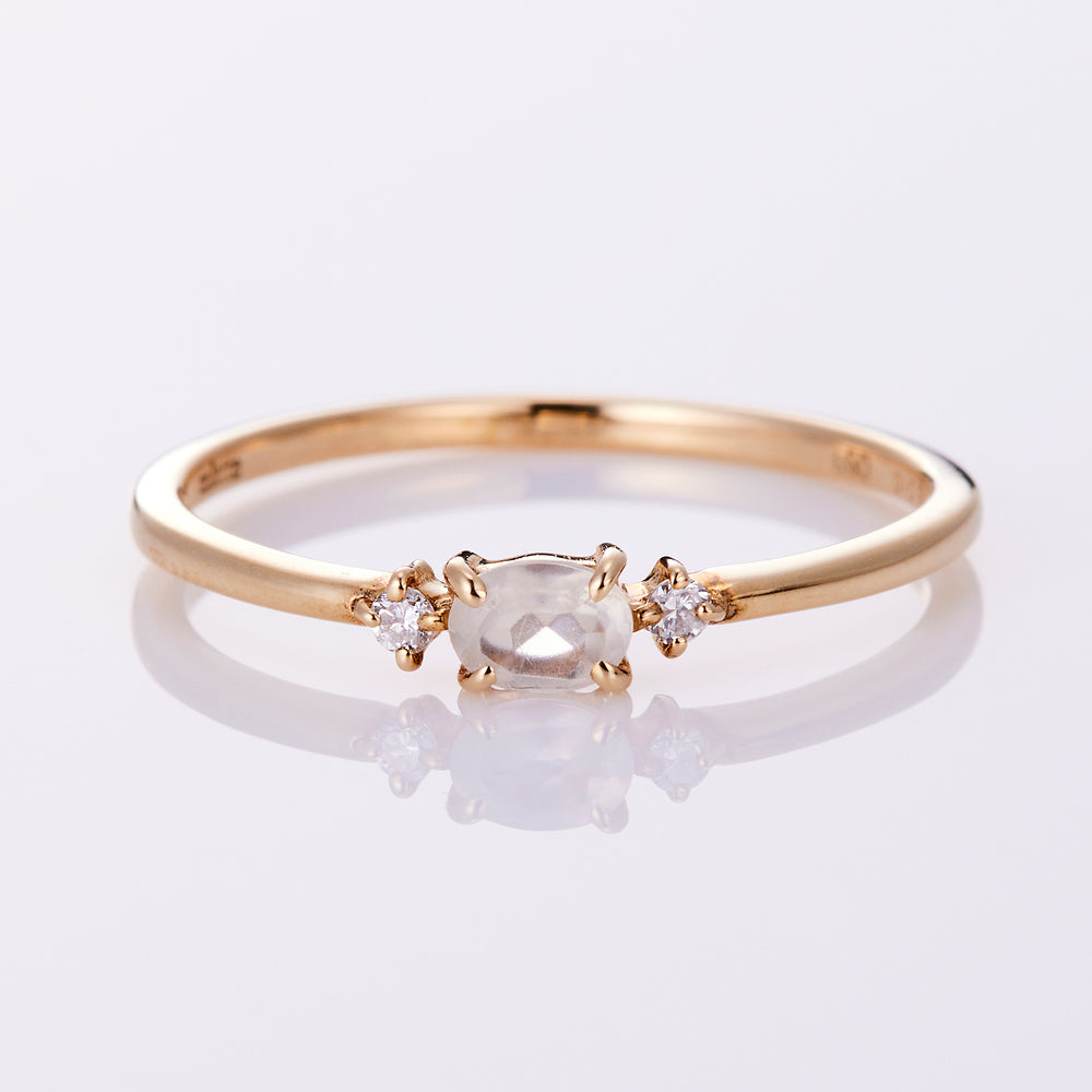June Birthstone: 10K Yellow Gold Moosestone Diamond Birthstone Ring / Birthstone Pinky Ring, Sizes 1-18 [Custom-Made]