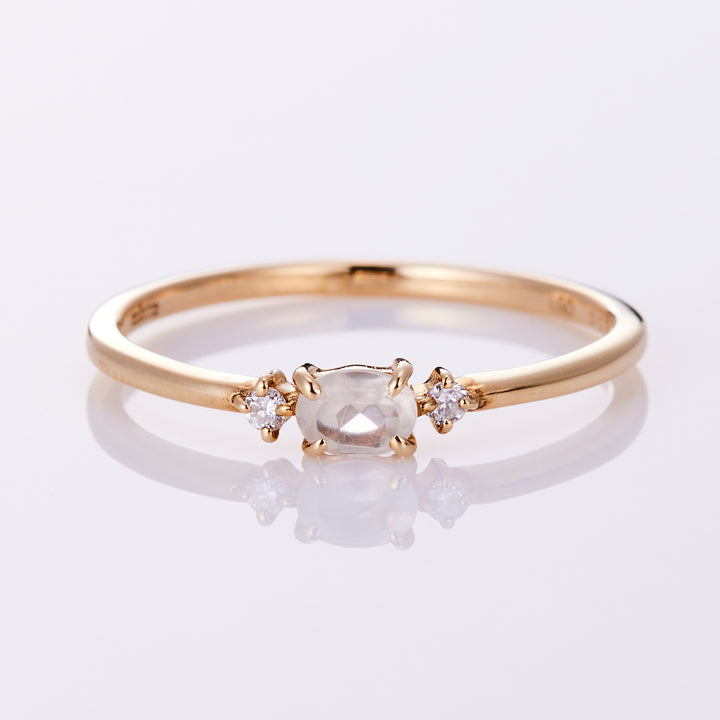 June Birthstone: 10K Yellow Gold Moosestone Diamond Birthstone Ring / Birthstone Pinky Ring, Sizes 1-18 [Custom-Made]