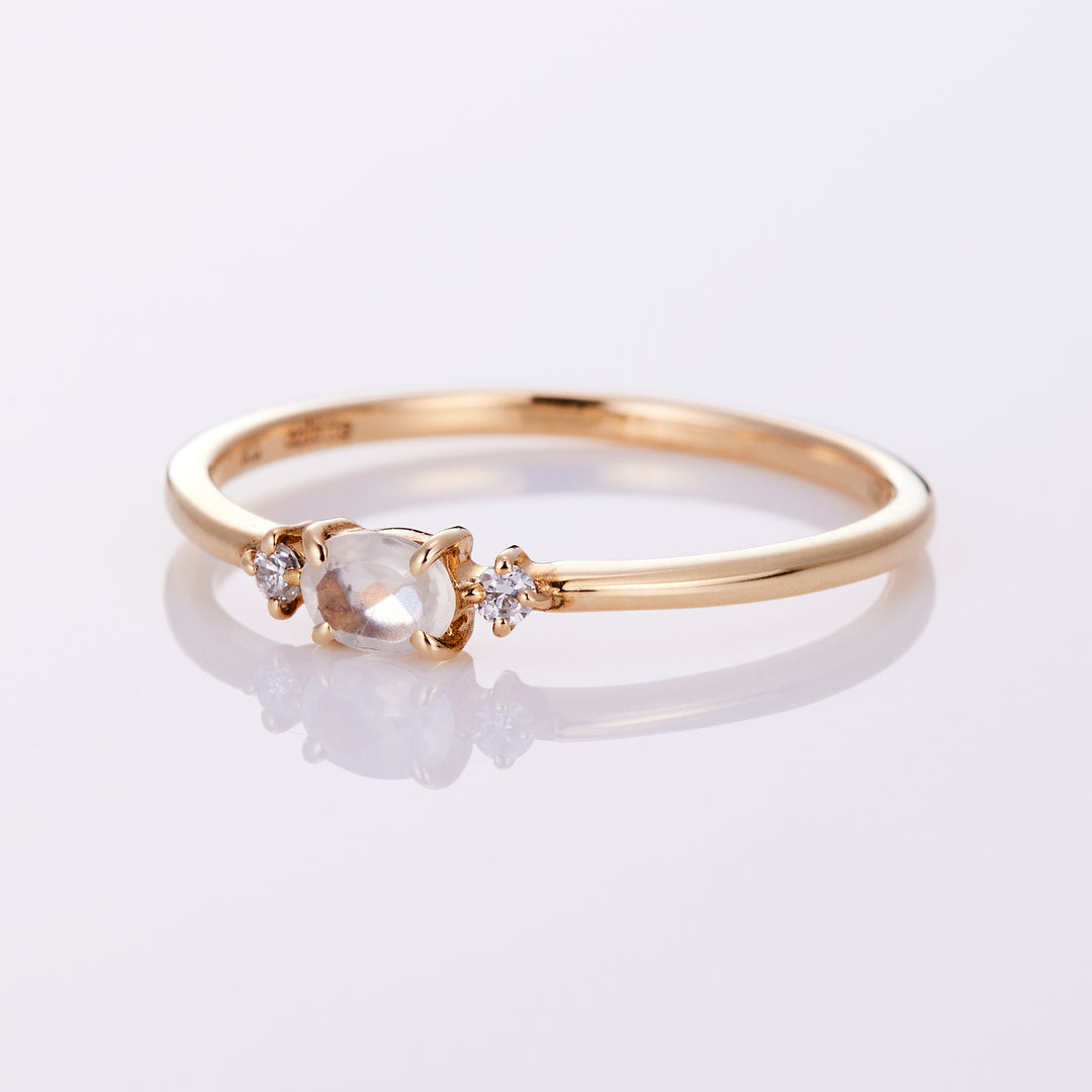 June Birthstone: 10K Yellow Gold Moosestone Diamond Birthstone Ring / Birthstone Pinky Ring, Sizes 1-18 [Custom-Made]