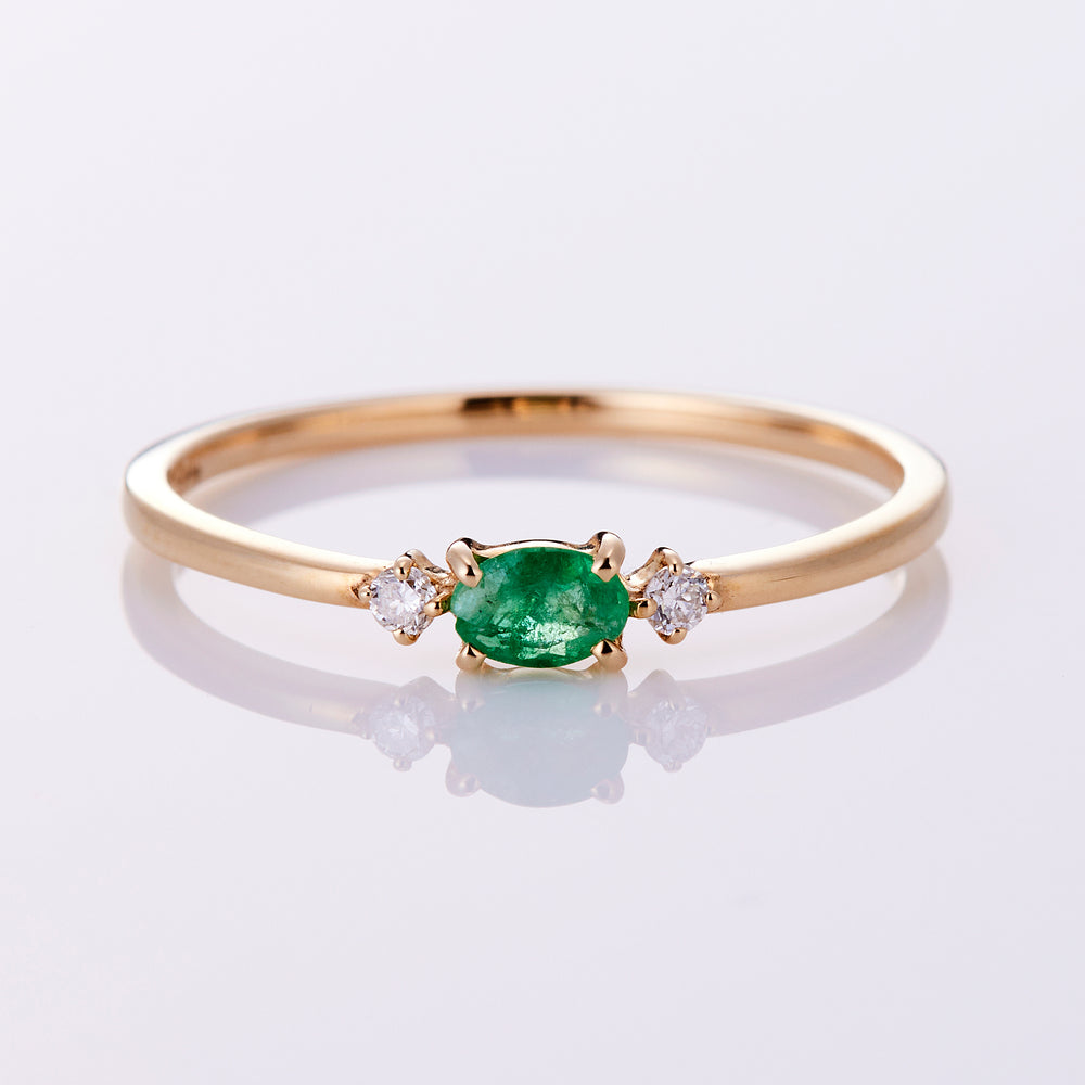 May Birthstone: 10K Yellow Gold Emerald and Diamond Birthstone Ring / Birthstone Pinky Ring, Sizes 1-18 [Custom-Made]
