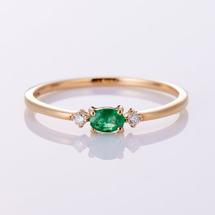 May Birthstone: 10K Yellow Gold Emerald and Diamond Birthstone Ring / Birthstone Pinky Ring, Sizes 1-18 [Custom-Made]