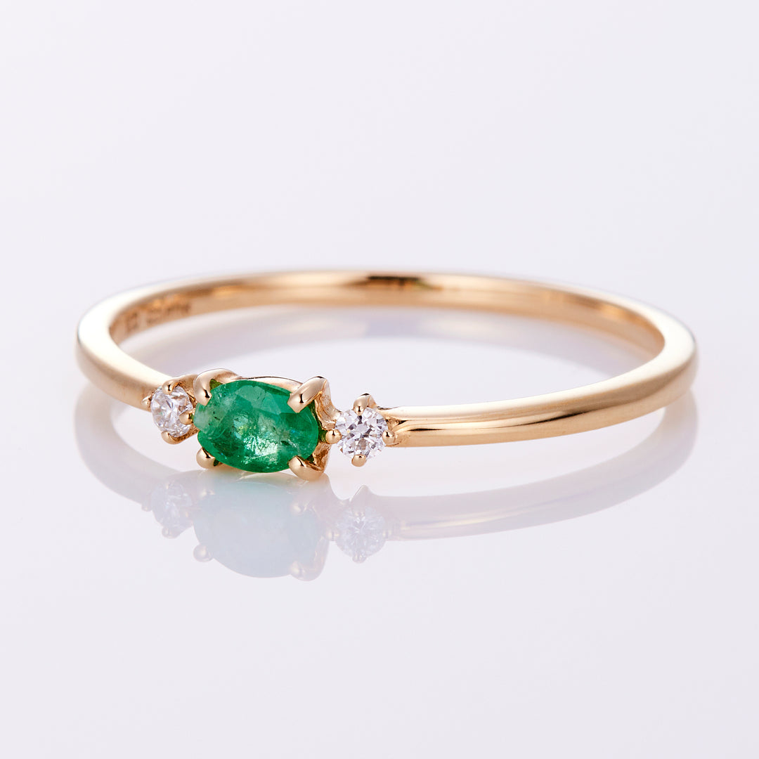 May Birthstone: 10K Yellow Gold Emerald and Diamond Birthstone Ring / Birthstone Pinky Ring, Sizes 1-18 [Custom-Made]