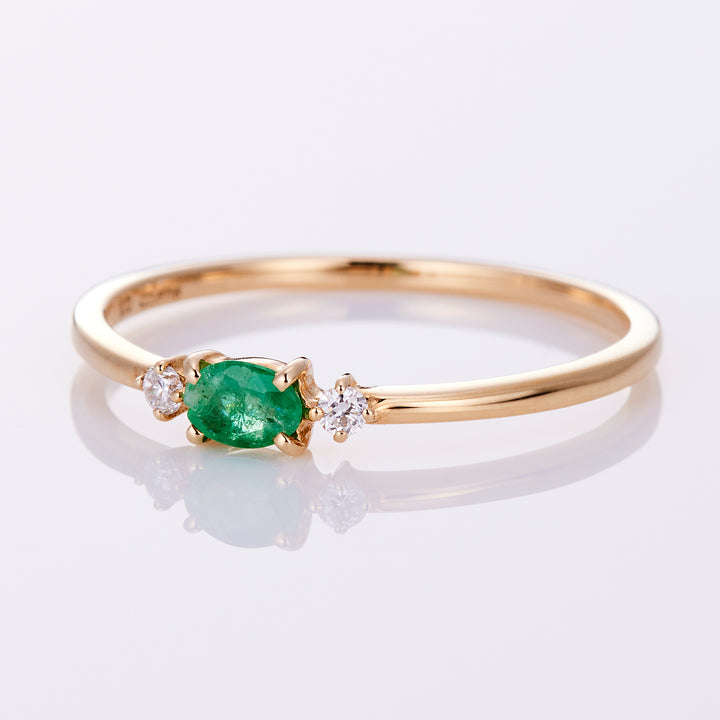 May Birthstone: 10K Yellow Gold Emerald and Diamond Birthstone Ring / Birthstone Pinky Ring, Sizes 1-18 [Custom-Made]