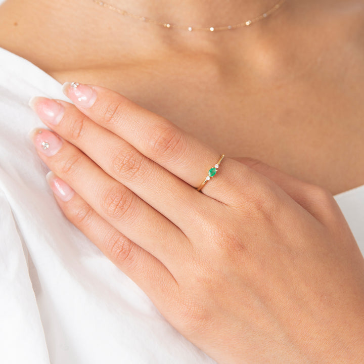 May Birthstone: 10K Yellow Gold Emerald and Diamond Birthstone Ring / Birthstone Pinky Ring, Sizes 1-18 [Custom-Made]