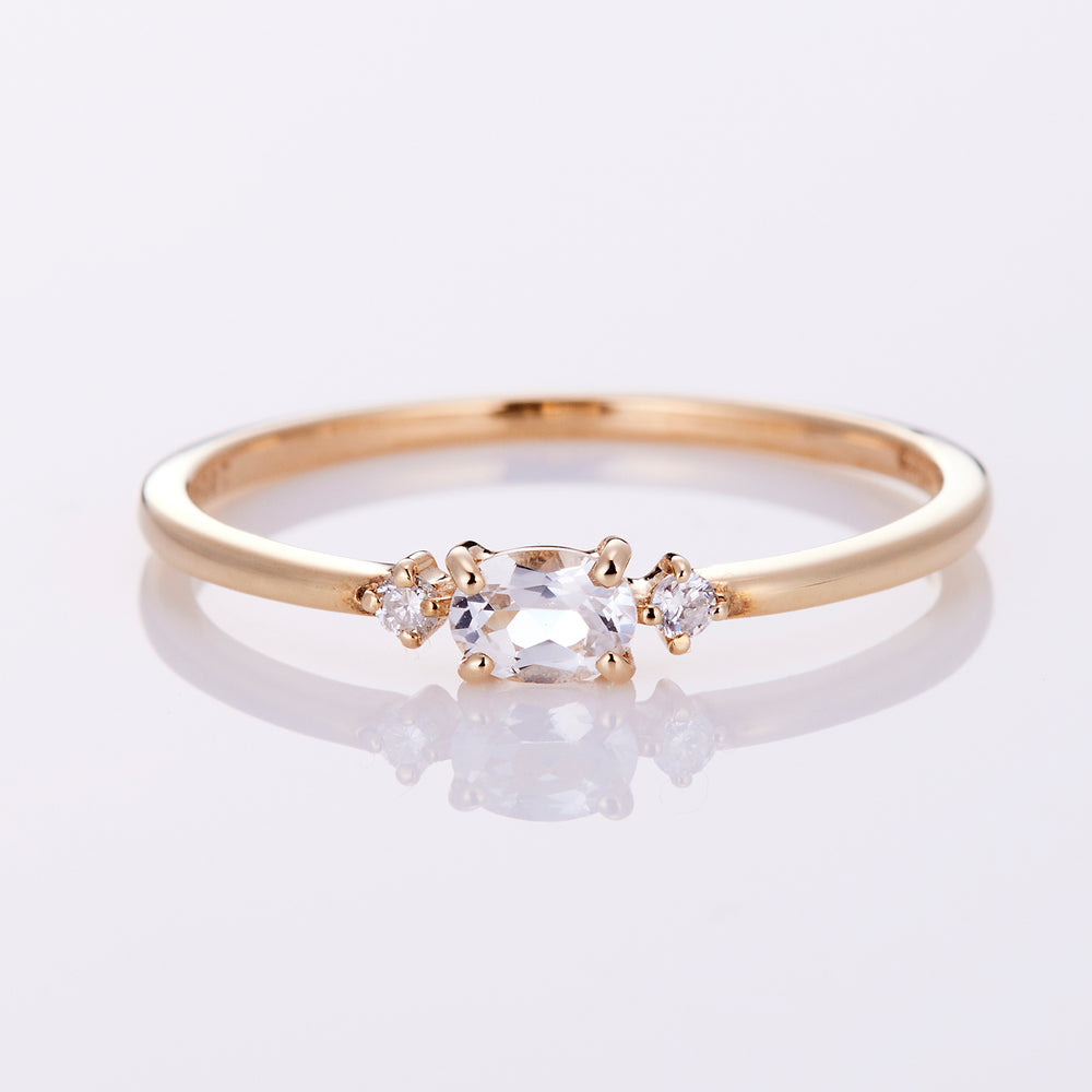 April Birthstone: 10K Yellow Gold White Topaz and Diamond Birthstone Ring / Birthstone Pinky Ring, Sizes 1-18 [Custom-Made]