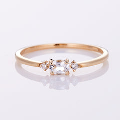 April Birthstone: 10K Yellow Gold White Topaz and Diamond Birthstone Ring / Birthstone Pinky Ring, Sizes 1-18 [Custom-Made]