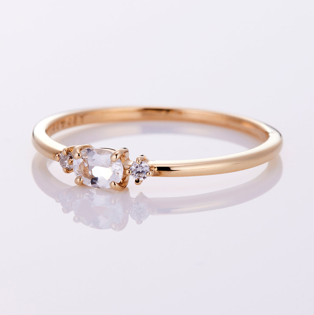 April Birthstone: 10K Yellow Gold White Topaz and Diamond Birthstone Ring / Birthstone Pinky Ring, Sizes 1-18 [Custom-Made]