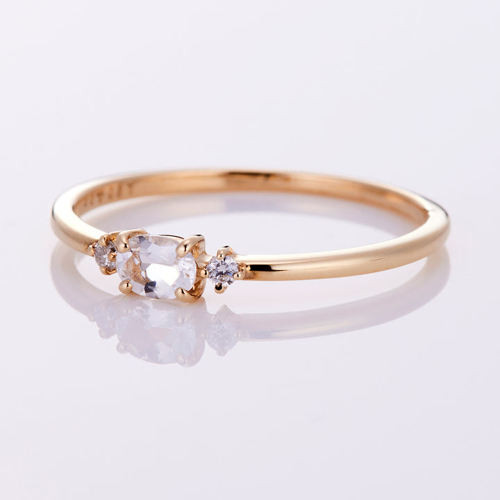April Birthstone: 10K Yellow Gold White Topaz and Diamond Birthstone Ring / Birthstone Pinky Ring, Sizes 1-18 [Custom-Made]