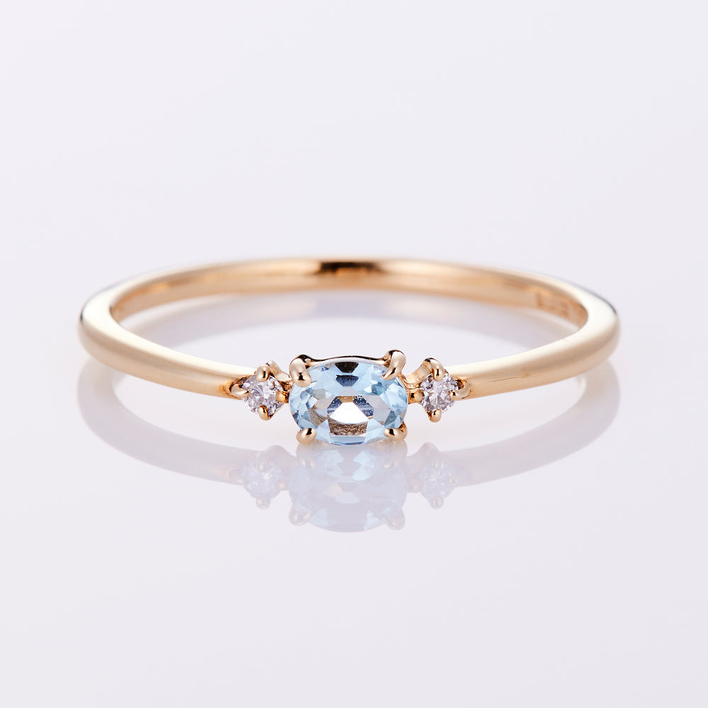 [March Birthstone] 10K Yellow Gold Aquamarine Diamond Birthstone Ring / Birthstone Pinky Ring, Sizes 1-18 [Custom-Made]