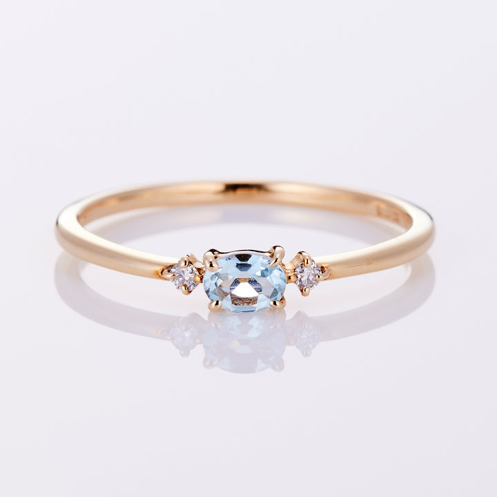 [March Birthstone] 10K Yellow Gold Aquamarine Diamond Birthstone Ring / Birthstone Pinky Ring, Sizes 1-18 [Custom-Made]