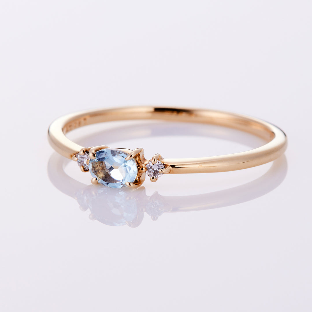 [March Birthstone] 10K Yellow Gold Aquamarine Diamond Birthstone Ring / Birthstone Pinky Ring, Sizes 1-18 [Custom-Made]