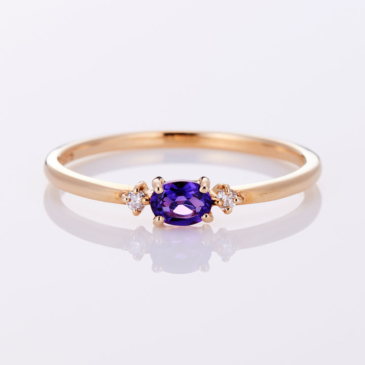 February Birthstone: 10K Yellow Gold Amethyst and Diamond Birthstone Ring / Birthstone Pinky Ring, Sizes 1-18 [Custom-Made]
