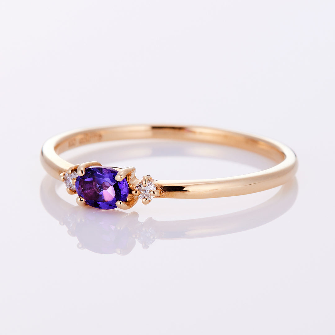 February Birthstone: 10K Yellow Gold Amethyst and Diamond Birthstone Ring / Birthstone Pinky Ring, Sizes 1-18 [Custom-Made]
