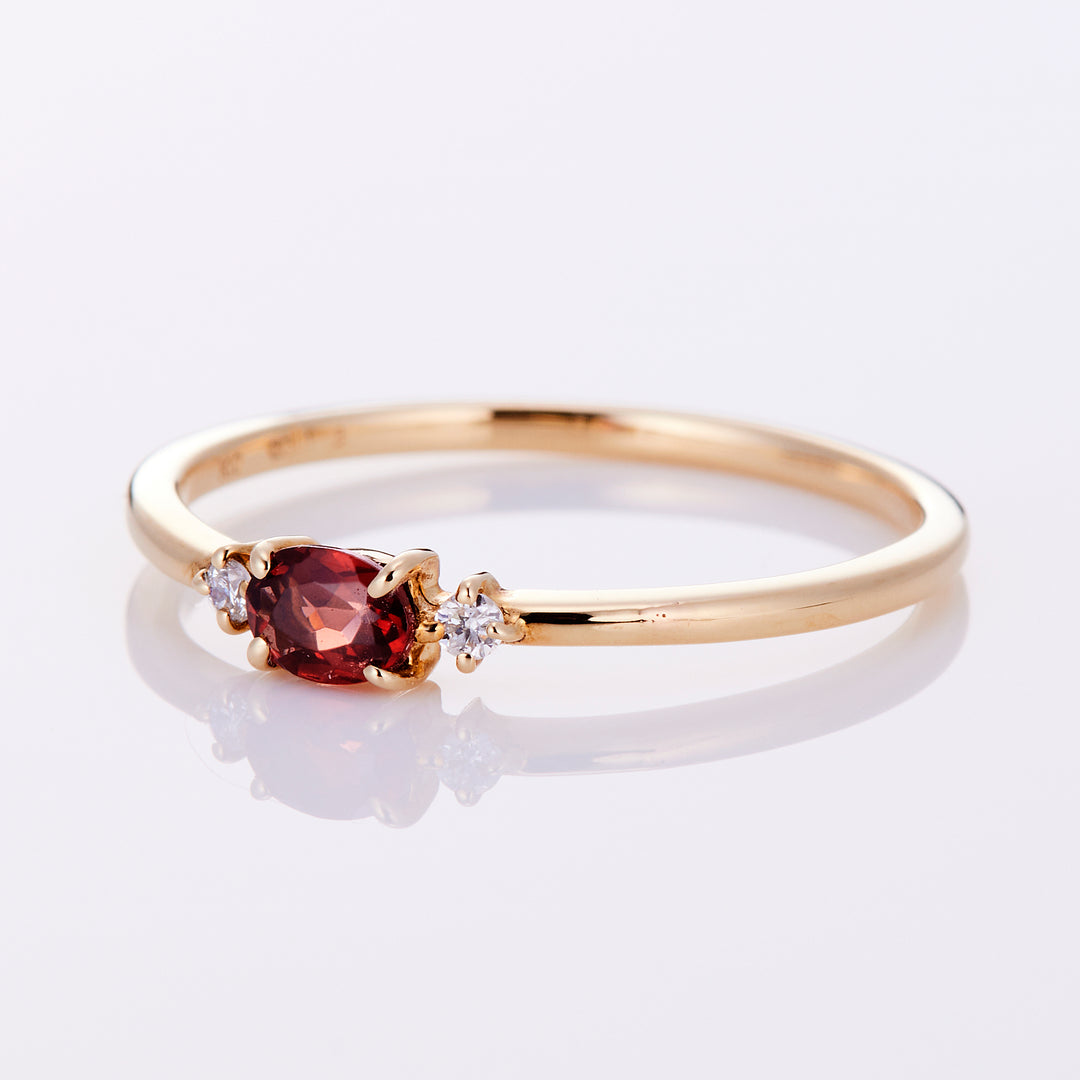 [January Birthstone] 10K Yellow Gold Garnet and Diamond Birthstone Ring / Birthstone Pinky Ring, Sizes 1-18 [Custom-Made]