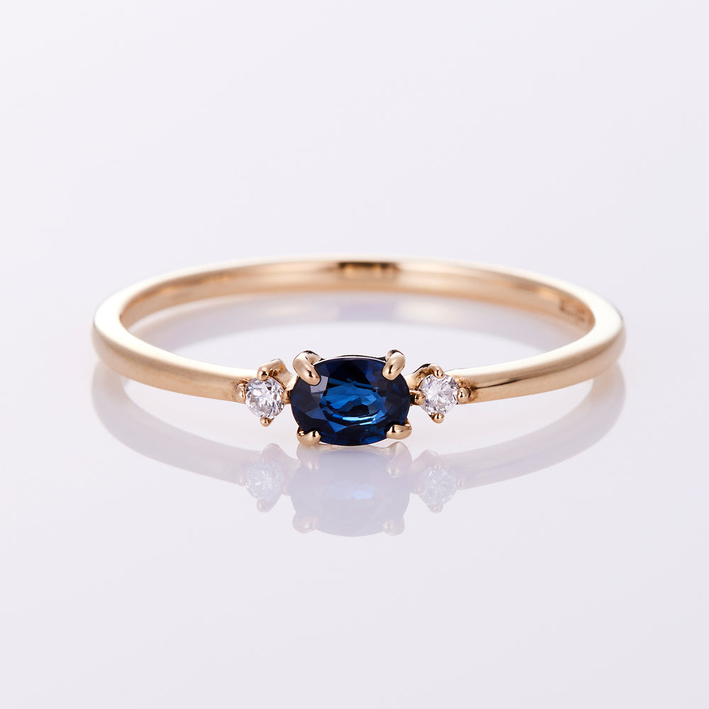 [September Birthstone] 10K Yellow Gold Sapphire and Diamond Birthstone Ring / Birthstone Pinky Ring, Sizes 1-18 [Custom-Made]