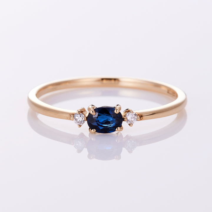 [September Birthstone] 10K Yellow Gold Sapphire and Diamond Birthstone Ring / Birthstone Pinky Ring, Sizes 1-18 [Custom-Made]