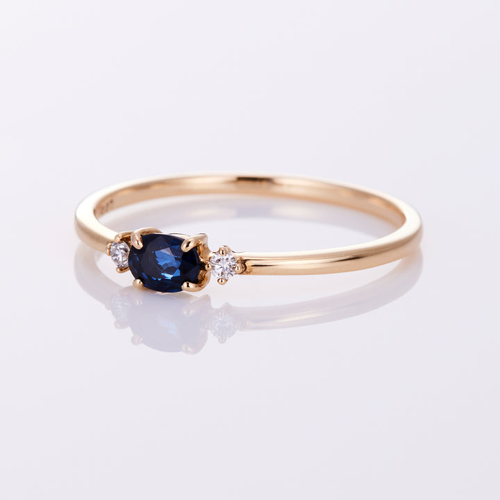 [September Birthstone] 10K Yellow Gold Sapphire and Diamond Birthstone Ring / Birthstone Pinky Ring, Sizes 1-18 [Custom-Made]