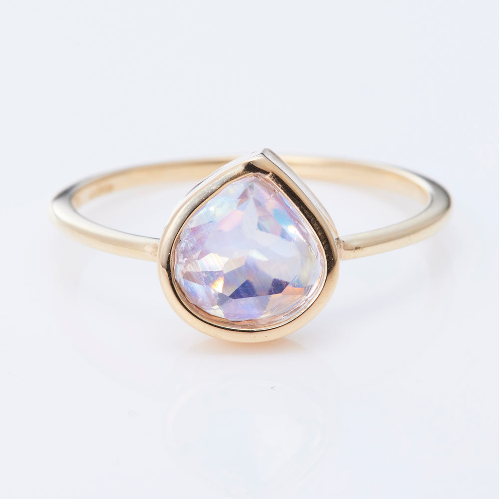 K10YG Andesine Labradorite Maroon Gold Frame Ring